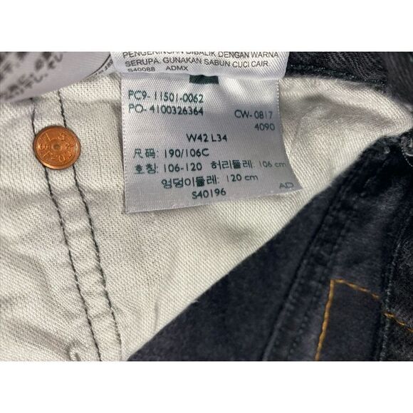 Levis 501 Jeans Mens 42 Button‎ Fly Black Denim Straight Leg Adult Casual 42x34 - Picture 2 of 13